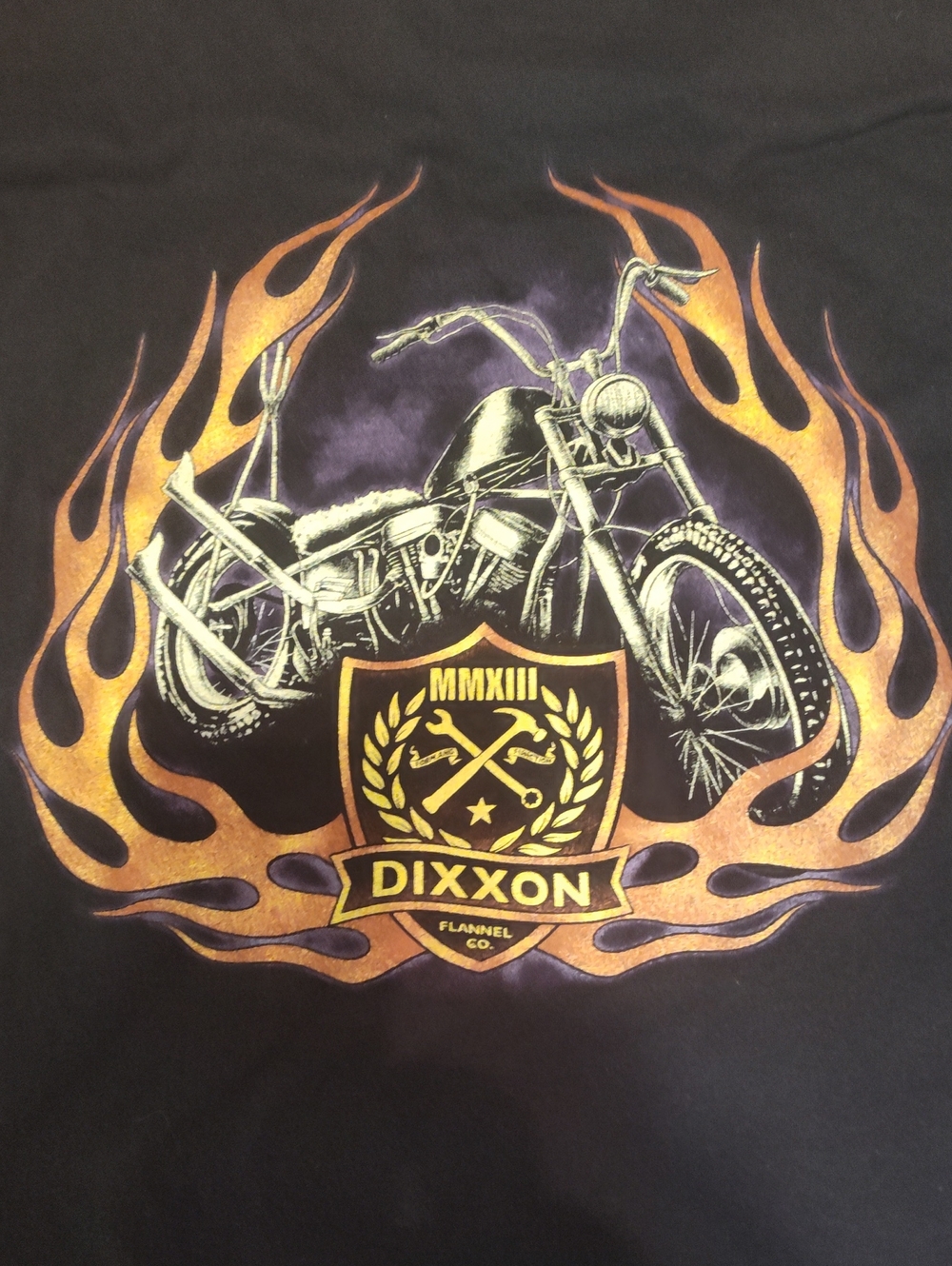 DIXXON Black Tee with Orange Flames & Purple Accent Motorcycle Graphic